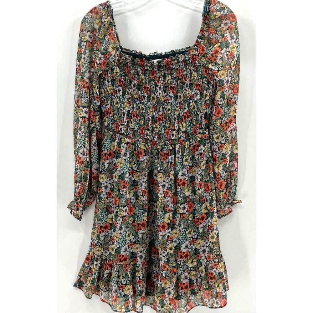 LC Lauren Conrad Smocked Floral Long Sleeve Dress Small Chiffon Cottage-core